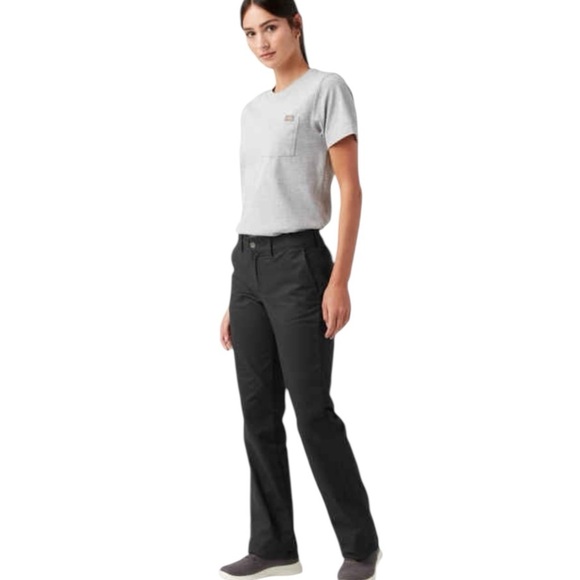 Dickies Womens Stretch Flex Twill Pants Black Size 14 Slim-Fit Bootcut Work - Picture 2 of 14